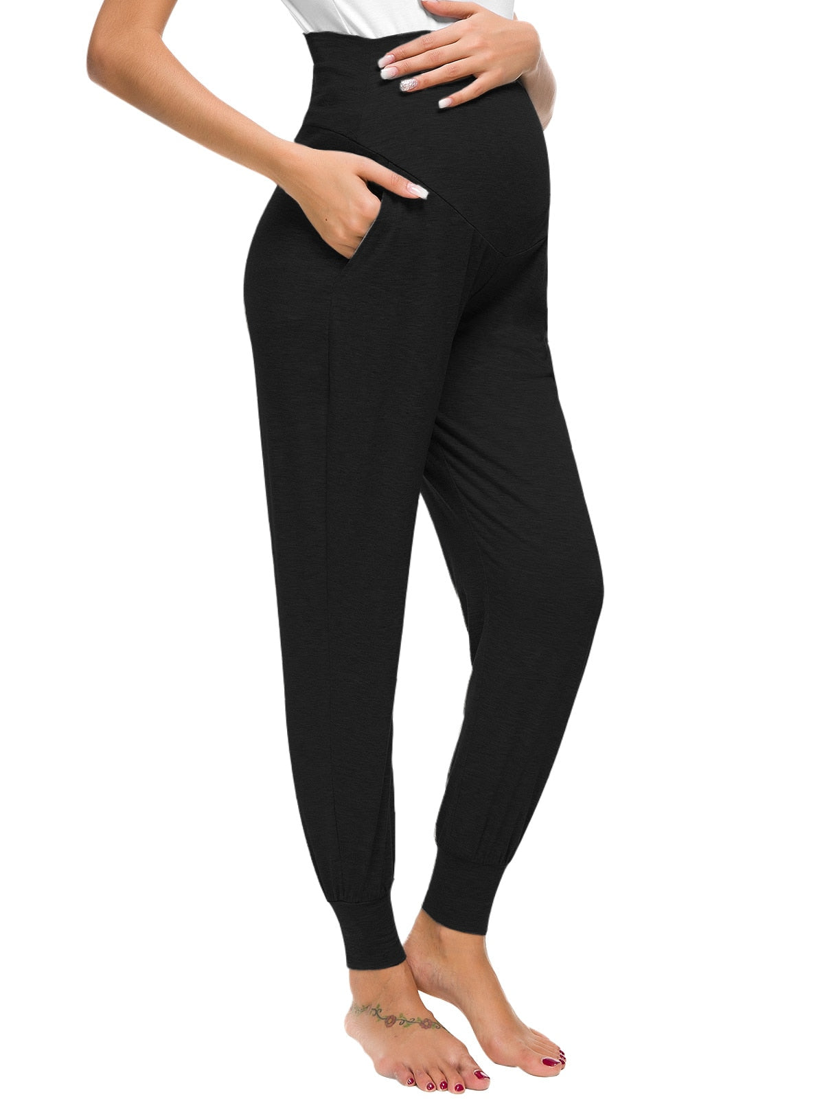 Prodotti Liu & Qu Premaman Pantaloni Casual da Donna Gravidanza Elasticizzati Comodi Pantaloni da Salotto Pantaloni a Vita Alta in Gravidanza con Tasca