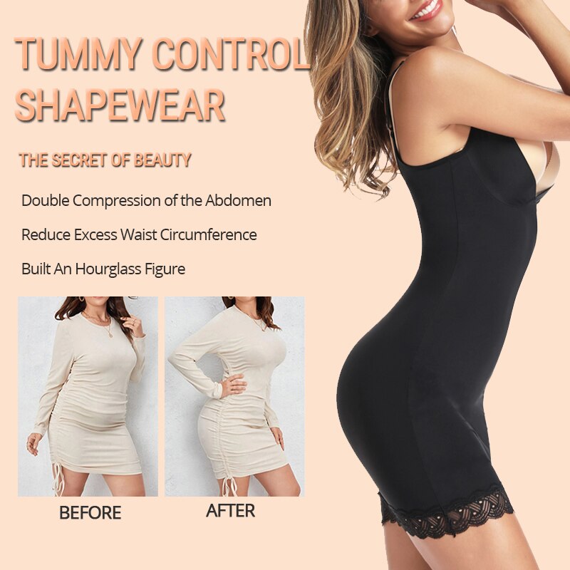 Prodotti Il controllo della pancia scivola Shapewear per le donne sotto i vestiti Completo snellente Body Shaper Body in pizzo senza cuciture Bodycon Dress Underwear