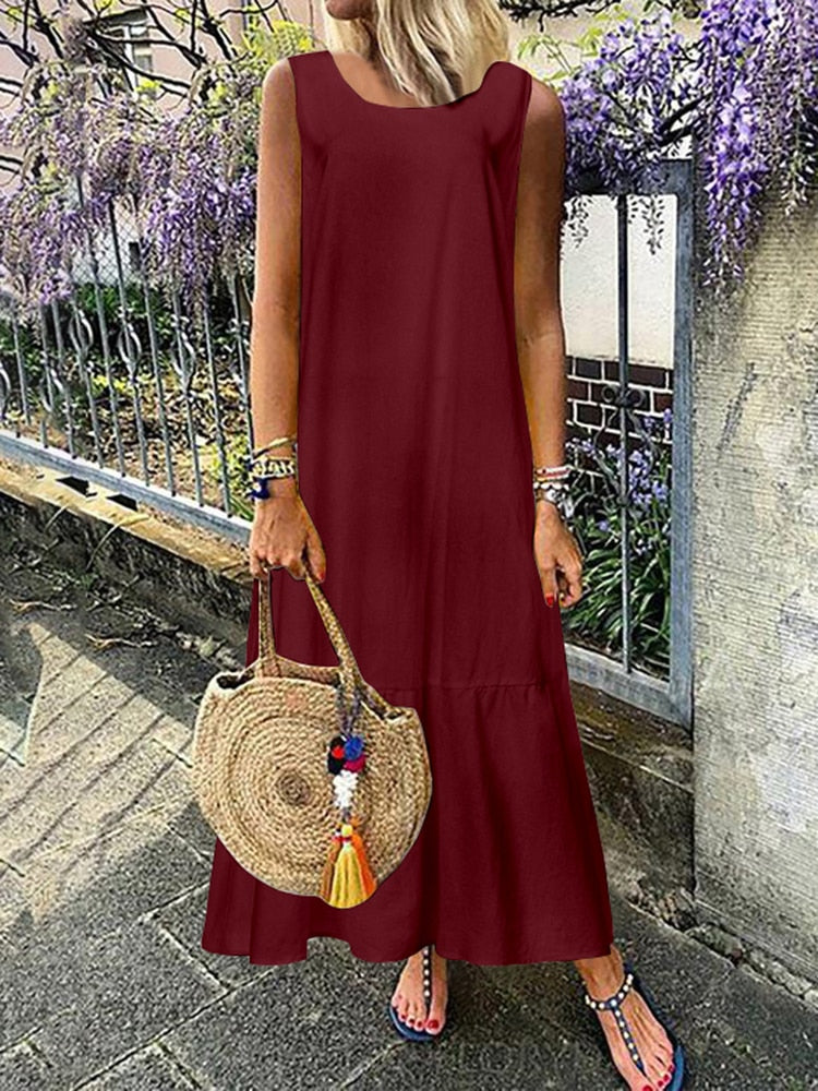 Celmia 2023 Summer Maxi Long Dress Bohemian See-through Women Ruffles Beach Sundress Casual Allentato senza maniche Sottile Party Vestido