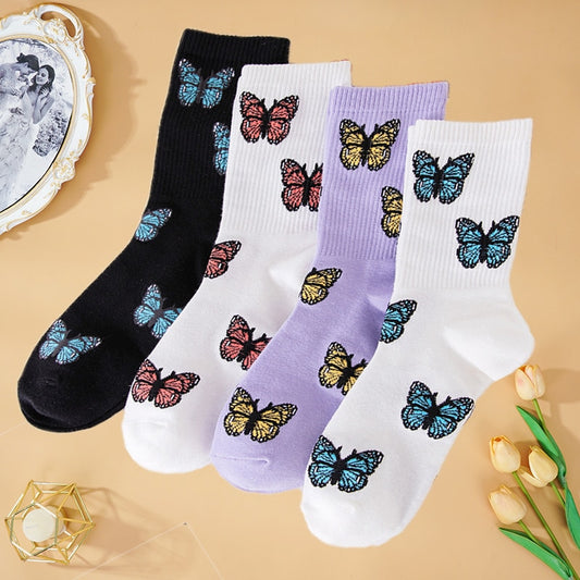 New Butterfly Socks Donna Streetwear Harajuku Crew Kawaii Stripe Fashion Caviglia Funny Cotton Espressione ricamata