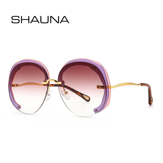 Prodotti SHAUNA Fashion Oversize Occhiali da sole rotondi senza montatura Donna Clear Ocean Gradient Lens Shades UV400 Occhiali da sole da uomo di tendenza