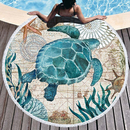 Prodotti Asciugamano da spiaggia rotondo tartaruga marina mondo sottomarino doccia spessa asciugamani da bagno in microfibra Summer Swim Circle tappetino da yoga 150 cm con nappe