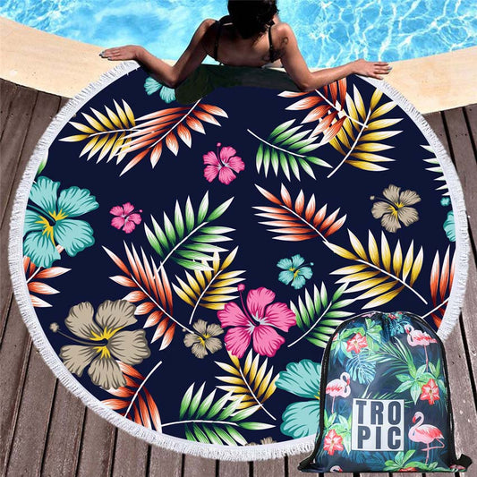 Asciugamani da spiaggia estivi rotondi con foglie Asciugamano da bagno con arazzo da parete in stile bohémien con borsa per zaino con coulisse Copri bikini spa