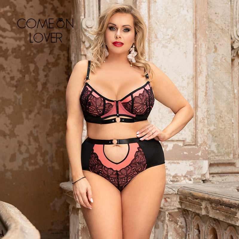 Prodotti Comeonlover Reggiseno di pizzo sexy Mutandine Set Cuciture Maglia Intimo Langerie Anello in acciaio Donna Ricamo Lingerie Feminina RI80886