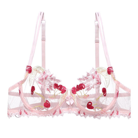 Prodotti Reggiseno carino Lingerie Donna Kawaii Cherry Ricamo Reggiseno da donna con ferretto trasparente sfoderato ideale solo per reggiseno estivo