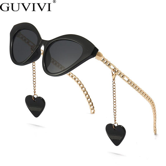 2021 Fashion Cat Eye Occhiali da sole Nuove donne Luxury Brand Designer Occhiali da sole Donna Love Pendant Eyewear Catena d'oro Acetato UV400