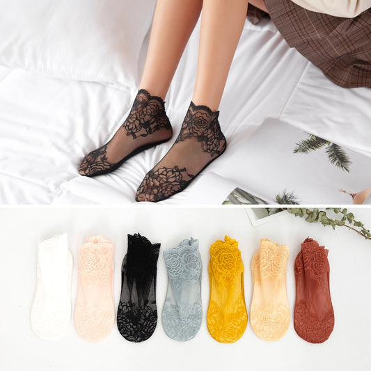 1 paio di calzini da donna estivi nuovi calzini alla caviglia in pizzo floreale colorato stile palazzo calzini trasparenti sottili calzini carini