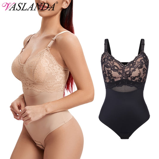 Perizoma in pizzo a rete Body da donna Shapewear Imbottito senza cuciture Shaper per tutto il corpo Vita sottile Controllo pancia Pancia piatta Biancheria intima liscia