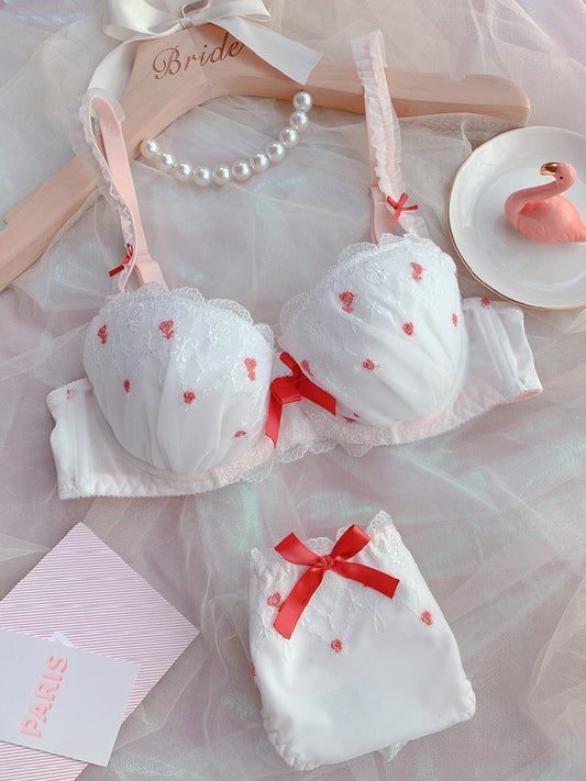 Reggiseno a coppa sottile ricamato per ragazze, comodo, di grandi dimensioni, piccole e fresche da donna con mutandine traspiranti con anello in acciaio