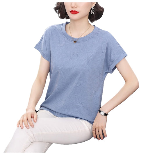 Prodotti T-shirt da donna in cotone T-shirt casual manica corta New Summer Large Size O-Collo Ladies Soft Tops M 4XL