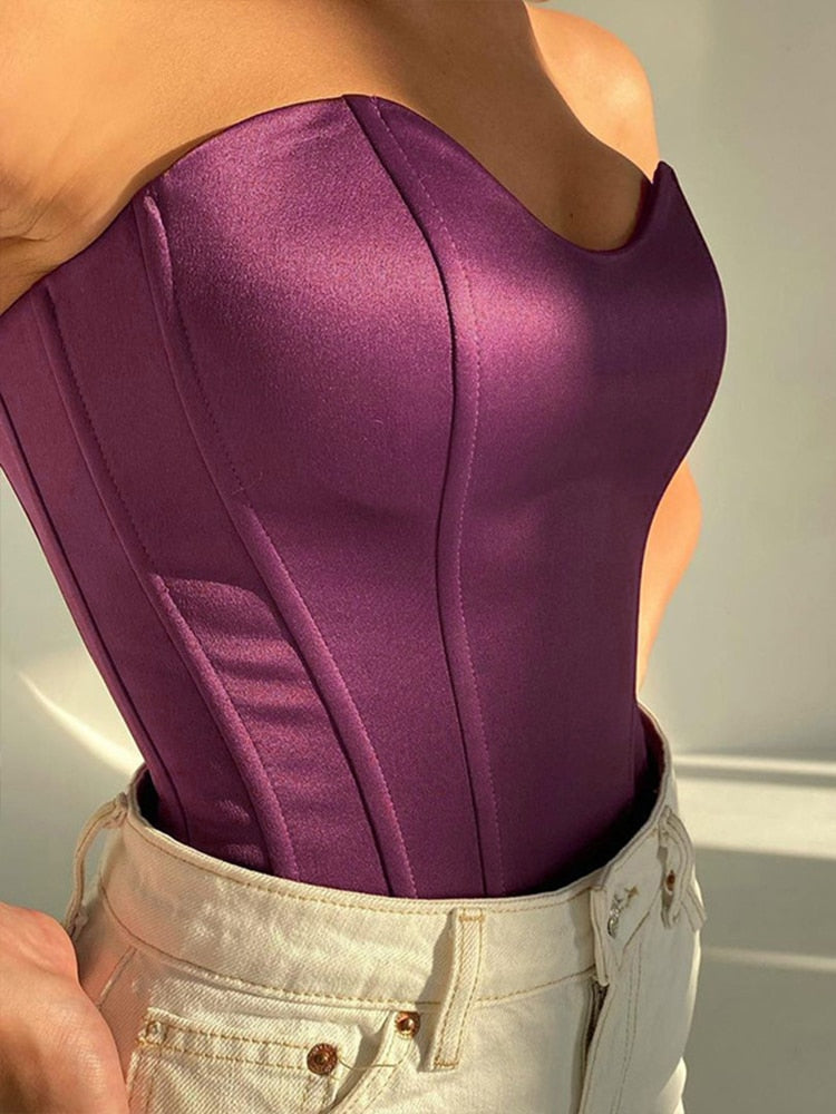 Prodotti Y2k Hot Girls Sexy Satin Fishbone Corsetto Top 2023 Fata Spalle scoperte Backless Wrap Petto Slim senza spalline Top corto Streetwear