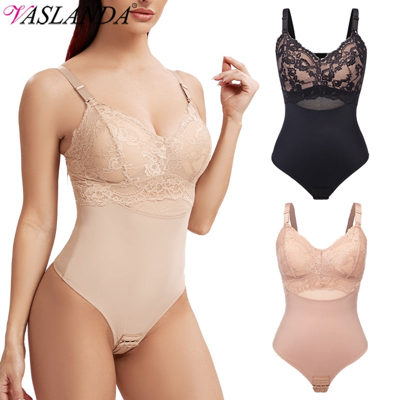 Body perizoma in pizzo da donna con scollo a V Full Body Shaper Controllo della pancia Dimagrante Shapewear Corsetto liscio Imbottito Lingerie Butt Lifter