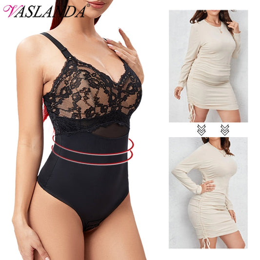 Sexy perizoma di pizzo Body per donna Tummy Control Shapewear Scollo a V Canotte Backless imbottito Lingerie Tuta Smooth Body Shaper