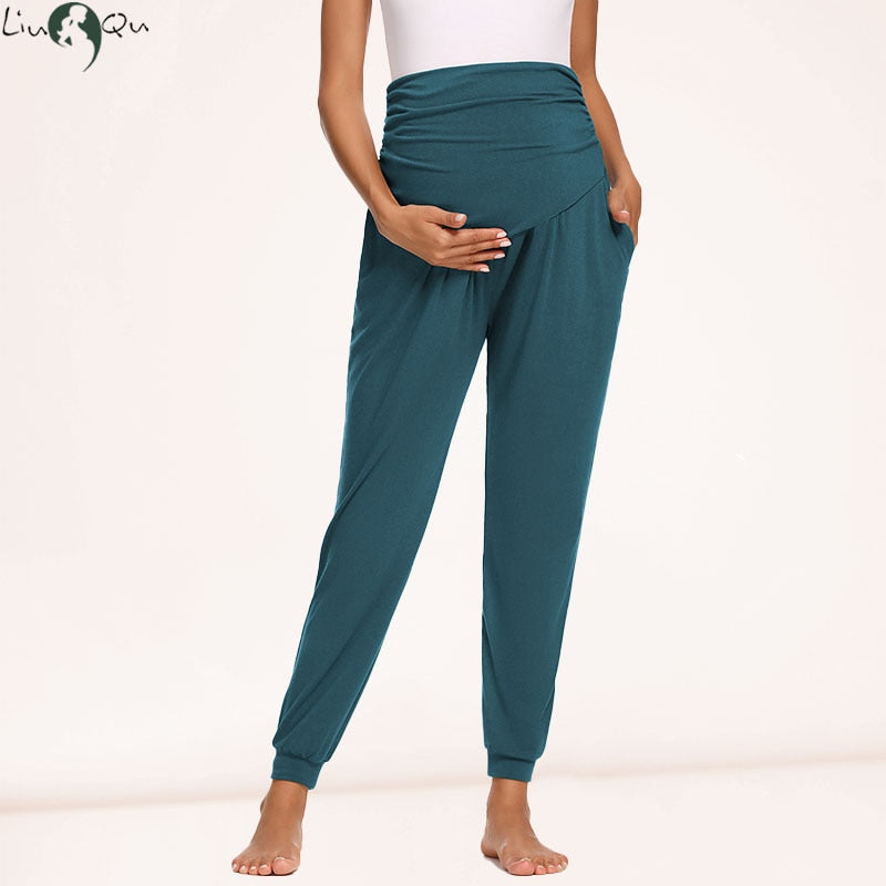 Pantaloni premaman da donna sopra la pancia Pantaloni sportivi da gravidanza elasticizzati a vita alta Comodi pantaloni casual in gravidanza con tasche