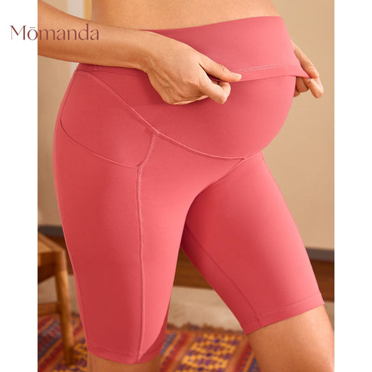 Pantaloncini da motociclista premaman per donne incinte sopra la pancia Yoga Sport Gravidanza Allenamento Pantaloni da bici atletici con tasche Leggings 8quot;