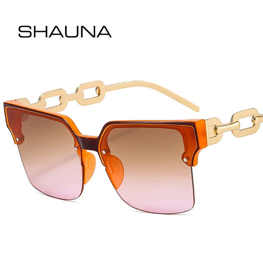 SHAUNA Fashion Oversize Square Semi-Rimless Occhiali da sole da donna Fashion Metal Chain Legs Men Gradient Occhiali da sole Shades UV400