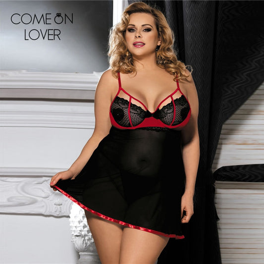 Comeonlover Babydoll Lingerie per donna 7xl Plus Size Pizzo Sleepwear Ferretto Chemise Camicie da notte Mesh Porn Lingeire Negligees