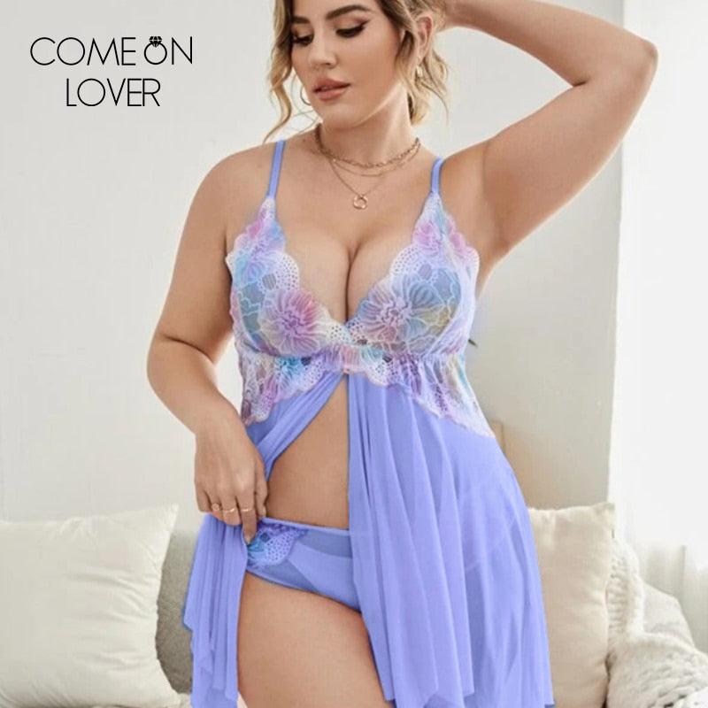 Prodotti Comeonlover Camicia da notte da donna Lingerie Abito da notte diviso Intimo sexy trasparente Biancheria da notte floreale multicolore Camicie da notte da donna