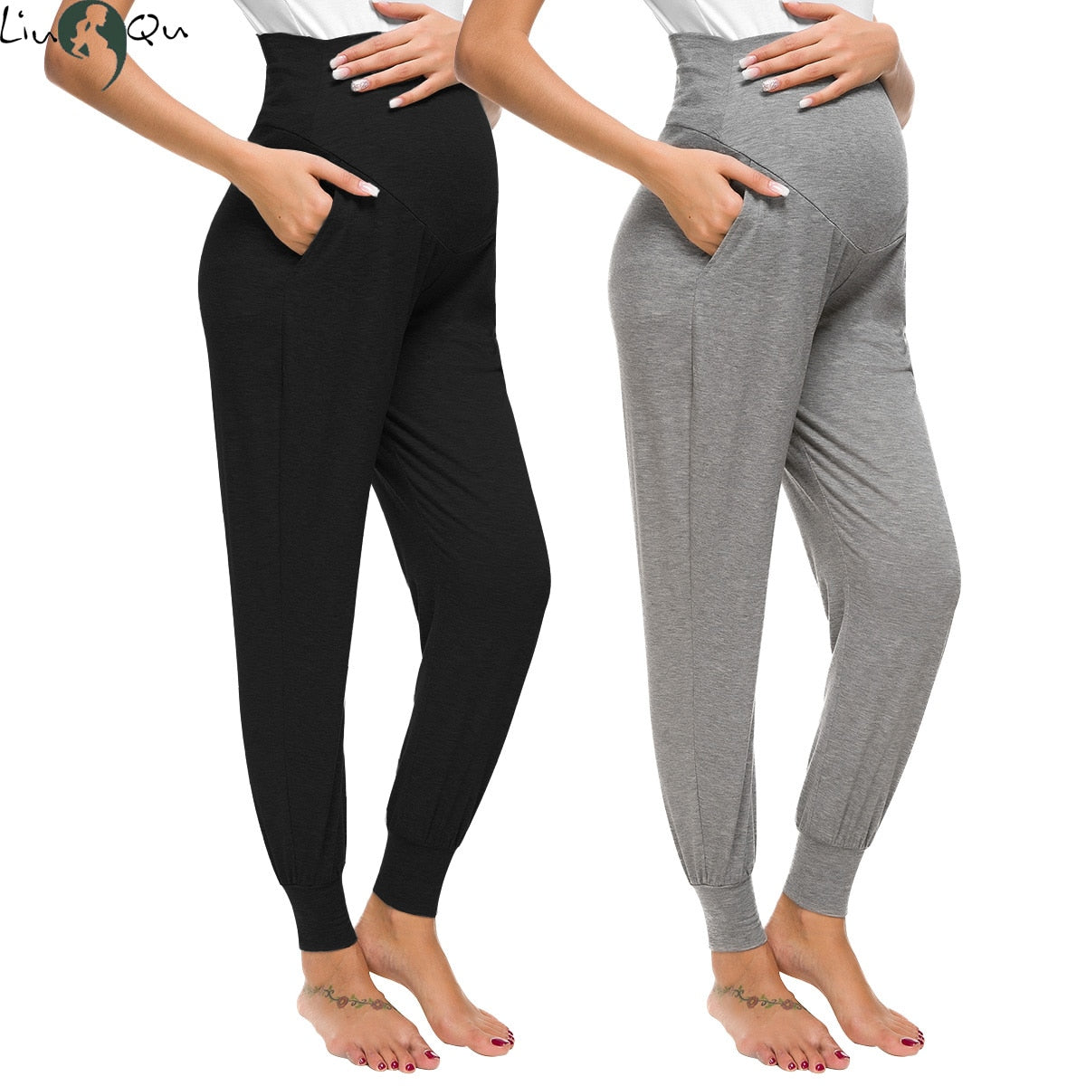 Prodotti Liu & Qu Premaman Pantaloni Casual da Donna Gravidanza Elasticizzati Comodi Pantaloni da Salotto Pantaloni a Vita Alta in Gravidanza con Tasca