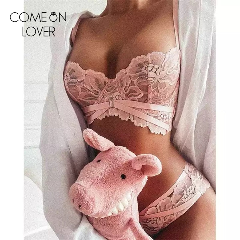 Prodotti Comeonlover Reggiseno con ferretto con cinturino Set di biancheria intima taglie forti Set di reggiseni e mutandine in pizzo Push Up Lingerie Camicia da notte Abbigliamento Femme