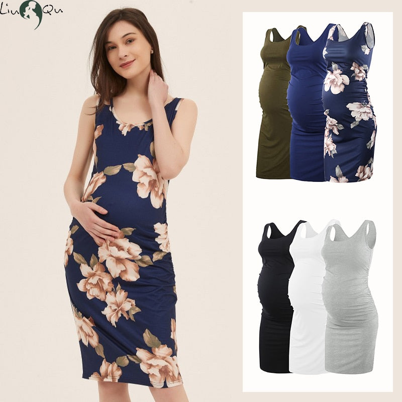 Prodotti Liu&Qu Abito Premaman Senza Maniche da Donna Vestito Casual da Gravidanza con Volant Laterale Casual da Indossare Quotidianamente o Baby Shower